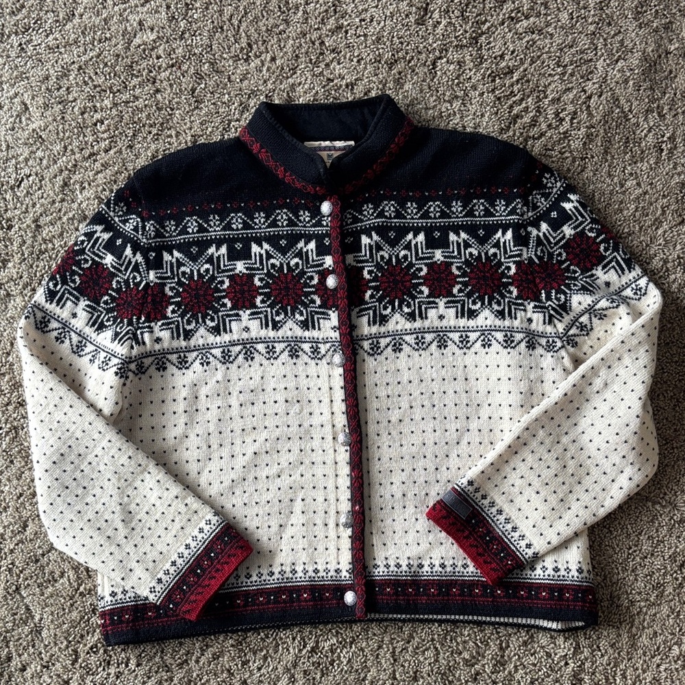 Vintage Dale of Norway Black and Red Nordic Cardigan Sweater